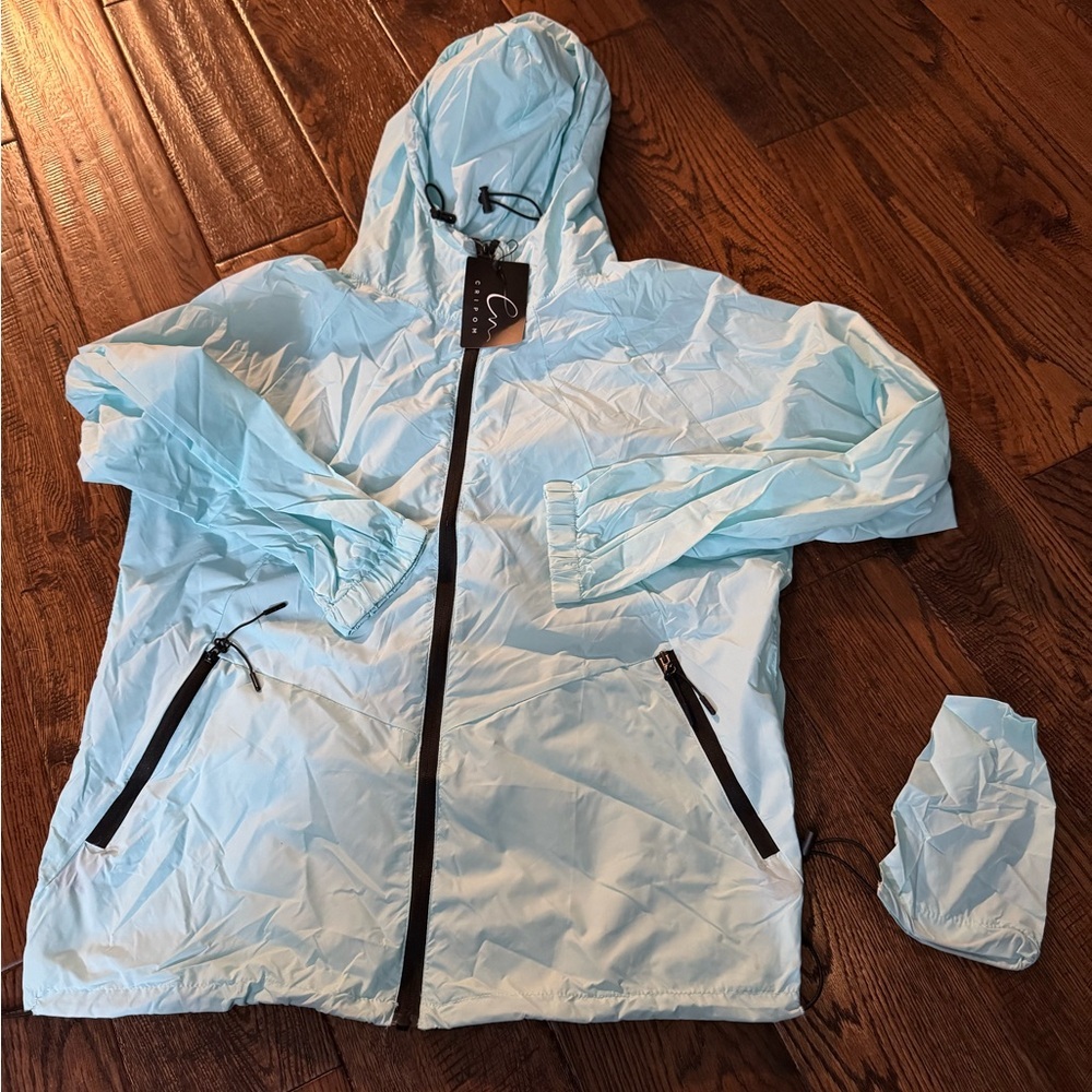NWT Light Blue Hooded Windbreaker Packable Jacket Size Medium - Picture 5 of 9